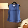 2026 Fashion Brand Summer Top Ladies Plus-size Loose Cover Belly Chiffon Shirt Sleeveless V-neck Temperament Small Shirt Blouse