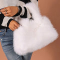 Women's Korean Style Fluffy Square Bag Cute Faux Fur Tote Bag Autumn Winter Underarm Shoulder Handbag Versatile Purse