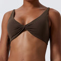 Hearuisavy Women's Twist V Neck Padded Sports Bra Adjustable Straps Back Cutout Dry Yoga Gym Run Low Support Crop Workout Top