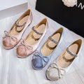 Elastic Rhinestone Band Mary Janes Woman Bowtie Silk Ballets Shoes Ladies Round Toe Flats Female Loafers Wedding Brides Shoes