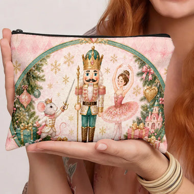 Makeup Christmas Nutcracker Ballet Print Makeup Bag Mouse King Ballerina Cosmetic Pouch Holiday Travel Zipper Storage Pouch Xmas Gift