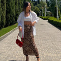 HXAO Tulle Leopard Skirts For Women Vintage Summer Long Skirt Woman Print Elegant Women's Skirts High Waist Sexy Skirts 088