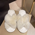 Casual Fluffy Slippers Women House Flat Warm Plush Cross Designer Shoes Ladies Fashion Winter Platform Footwear Elegant Open Toe