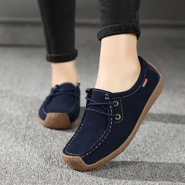 New Arrival Women Casual Shoes 2025 Suede Leather Flats Sneakers Lace Up Moccasins Ladies Shoes Fashion Loafers Plus Size 35-42