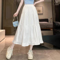 Casual Vintage Women Skirt Matching Chic Lady's White Skirt Sweet Girl's Cake Skirt Elastic Waist A-Line Mid Length Flare Skirt
