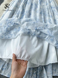 SINGREINY Floral Print French Women Dress 2022 Summer Square Neck Zipper Slim Elegant Temperament Ladies Pleated A Line Dresses