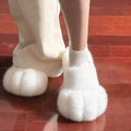 Cute Cat Paw Plush Slippers For Women Winter Warm Furry Closed Toe Slippers Cartoon Non-slip Indoor House Shoes