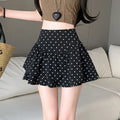 Korean Style Women's Polka Dot Mini Skirt High Waist Ruffle A-Line Casual Commuter Short Half Skirt Liner