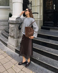 Women Elegant Lace Patchwork Satin Skirt Chic Solid High Waist Loose Midi A-line Skirts Lady Holiday Party Street Wear 2026 New