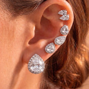 Pear Teardrop Zircon Stud Earring Set for Women Sparkling Halo CZ Stackable Earrings Wedding Bridal Party Fashion Jewelry Gift