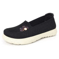 Women Hollow Fly Woven Mesh Slip On Flats Pearl Flower Decor Soft Thick Sole Breathable Elderly Mom Walking Casual Shoes