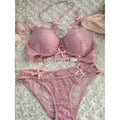 Women's Layered Lingerie Set - Hollow Out Lace Halter Bra with Bow Worn Outer Top with Inner Red Lace Up Underwire Set MOYISU