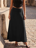 Daily Streetwear Ladies High‑waist A‑Line Maxi Skirt Solid Soft Knit Swing Long Skirt Elastic Wide Waistband Skirts