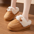 Bow Winter Fluffy Slippers Women House Plush Platform Mules Shoes Ladies Faux Suede Cozy Warm Indoor Fuzzy Fur Slides Non-Slip