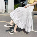 Matching Chic Lady's White Skirt Sweet Girl's Cake Skirt Elastic Waist A-Line Midi Length Flare Skirt Casual Vintage Women Skirt