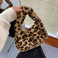 Fashion Leopard Print Shoulder Bag Solid Color Zipper Underarm Handbag Faux Fur Soft Women's Shoulder Bag Winter Season