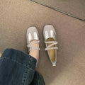 Spring Ballet Flats Women Comfy Splicing Leather Square Toe Mary Janes Elastic Cross Straps Vintage Sporty Ladies Footwear Shoes
