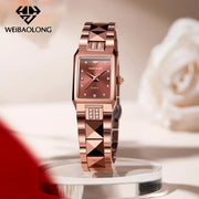 WEIBAOLONG Women's Quartz Watch Rectangular Dial Faceted Metal Bracelet Stone Accents 50m Water Resistant for Daily Wear