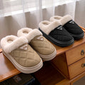Fashion Pu Leather Platform Cotton Slippers Women Men 2026 Winter Soft Thick Sole Plush Home Slippers Thicken Warm Bread Slides