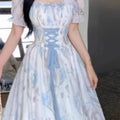Romantic Floral Long Dresses Spring Summer Square Neck Elegant Vintage Woman Dress Korean Fashion Sweet A-line Vestidos Mujer