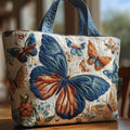 Butterfly Patterns Women Quilted Tote Bag Vintage Lightweight Canvas Shoulder Bag 3D Printed Patterns Large Capacity
