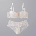 MOYISU Summer Panty Bra Set Sheer French Lace Minimiser Bra Briefs Ultra Thin Women's Underwear Big Bust  Sensual Lingerie Set