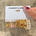 Fashion Geometric Hoop Earrings Set for Women Vintage Bohemian Pearl Gold Color Round Earring Punk Daily Wear Jewelry Gifts 2025