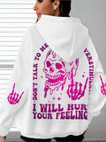 Pink Skull Skeleton Hand Gothic Slogan Print Hoodies Womens Pocket Casual Streetwear Autumn Korean Pullover Fleece Loose Hoodie
