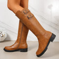Fall/Winter 2025 New Side Zip Fashion Versatile Knight Boots Women's Round Scalp Buckle Low Heel Tall Boots