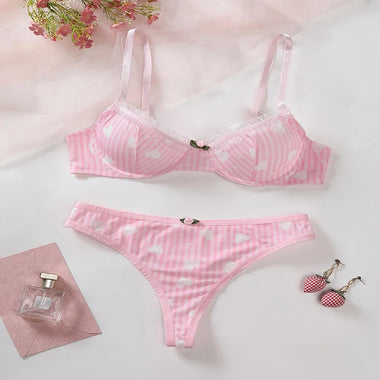 Women's French Style Sweet Sexy Lingerie Set, Underwire Bra and Thong
