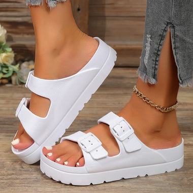 Summer Womens Platform Slippers Slip on Beach Sandals With Adjustable Buckle Comfort Lightweight EVA Slides Thick Soles 4cm
