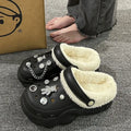 2026 Winter Women Platform Slippers Warm Fur Cute Girls Decoration Slippers Fluffy Comfortable Slip On Casual Soft Plush Shoes