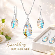 Ladies' elegant colorful water droplet earrings necklace jewelry set, suitable for daily wear, holiday party gifts