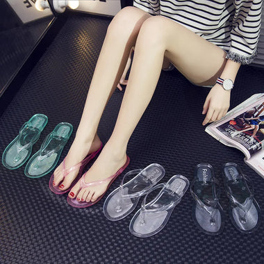 Hot Transparent Beach Sandals Korean Version Female Jelly Crystal Clip On Flip Flops Summer Student Outfit Leisure Flat Bottom