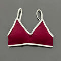 Women Contrastline Yoga Bra V Neck White Edge Thin Strap Wirefree Padded Sports Bra Seamless Daily Workout Fitness Crop Top