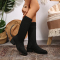 2026 New Winter Stretch Sock Boots Knee-high Boots Women's Thick Bottom Slim High Heel Large Size Round Toe Women's Boots
