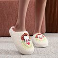 A Pair of White Horror Movie Elements Clown Pattern Embroider Plush Home Thick-Soled Comfortable Furry Slippers Punk Style Personalized Warm Non-Slip Indoor Slippers Halloween Gifts for Men and Women Can Wear Slip-On Shoes