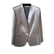 Acetate Ultra-Gloss Short Small Suit Jacket 2026 Spring Autumn New Slim-Fit Satin Gray Blazer V-Neck Jackets Female Elegant