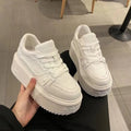 2025  Lightweight Sports  Genuine Leather Thick Bottom Women's Super High Heel Bread Shoes Versatile Height Casual Board Shoes