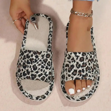 Linen Leopard Women's Slippers House Flats Spring Summer Designer Woman Shoes Trend Hemp Indoor Slides Ladies Soft Sole Open Toe