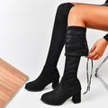 Autumn and Winter New Skinny Over-the-knee Women's Skinny Leg Stretch Boots Round Toe Block Heel High-heeled Long-leg Boots