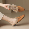 Women's Flat Slippers 2026 Autumn Winter Fashion Outdoor Warm Non Slip Plush Shoes Lightweight Comfortable Casual Half Slippers