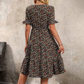 plus Size Floral Print V-Neck Ruffled Short Sleeve Dress Elegant Comfortable Skirt for Vacation Wear