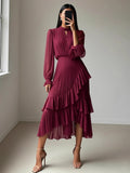 Party Dress LGRQ 2026 Summer New Solid Color High Waist Dress With Ruffled Hem And Pleats Mid-Length Party Evening Gown