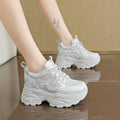 White Platform Women's Sneakers 2026 Spring Lace-Up Thick Bottom Vulcanize Shoes Woman Pu Leather Breathable Sports Shoes Ladies