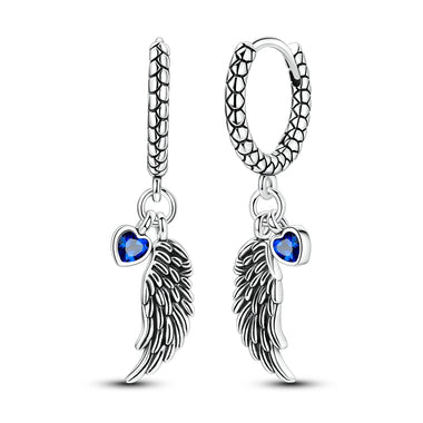 925 Sterling Silver Angel Wing Heart Hoops Earrings for Women Blue CZ Snake Chain Textured Dangle Drop Earrings Vintage Jewelry