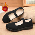 Women Winter Mary Jane Cotton Shoes Thick Fleece Lined Mom Flats Hook&Loop Strap Non-slip Soft Sole Ladies Casual Walking Shoe