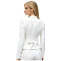 Women Solid Color Blazer V Neck Suits Coats Padded Shoulders Belted Waist Button-down Pointed Hem Jacket Office Lady Outerwear