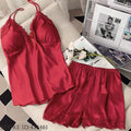 Pajamas Sexy Patchwork Lace Suspender Pijamas Suit Summer New Ice Silk Intimate Lingerie Strap Top&shorts Loose Homewear Pyjama