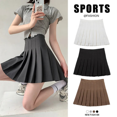 2026 new summer thin grey pleated a line mini skirt for women high waist casual student skirt for petite female daily outfits